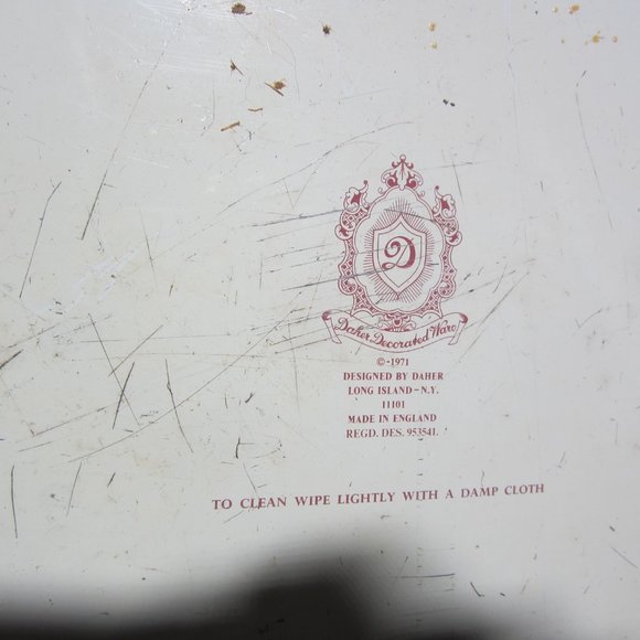 VTG 1971 DAHER OVAL LARGE TRAY, GREEN DESIGN EDGE W/FLORAL & FRUIT CENTER - Picture 5 of 5